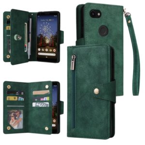 For Google Pixel 3A Rivet Buckle 9 Cards Three Fold Leather Phone Case(Green) (OEM)