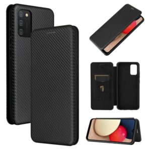 For Samsung Galaxy A02s Carbon Fiber Texture Horizontal Flip TPU + PC + PU Leather Case with Card Slot(Black) (OEM)