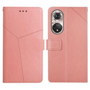 For Huawei P50 Y Stitching Horizontal Flip Leather Phone Case with Holder & Card Slots & Wallet & Photo Frame(Rose Gold) (OEM)