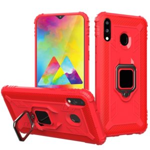 For Samsung Galaxy A20 / A30 / M10S Carbon Fiber Protective Case with 360 Degree Rotating Ring Holder(Red) (OEM)