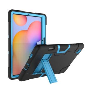 For Samsung Galaxy Tab S6 Lite P610 Contrast Color Robot Shockproof Silicon + PC Protective Case with Holder(Black + Blue) (OEM)