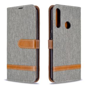 For Huawei Y6P Color Matching Denim Texture Horizontal Flip Leather Case with Holder & Card Slots & Wallet & Lanyard(Grey) (OEM)