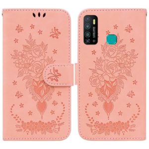 For Tecno Camon 15 Butterfly Rose Embossed Leather Phone Case(Pink) (OEM)