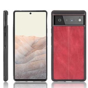 For Google Pixel 6 Pro Shockproof Sewing Cow Skin Texture PC + PU + TPU Case(Red) (OEM)