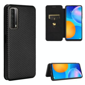 For Huawei P Smart 2021 / Y7A Carbon Fiber Texture Horizontal Flip TPU + PC + PU Leather Case with Card Slot(Black) (OEM)