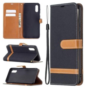 For Samsung Galaxy A02 Color Matching Denim Texture Horizontal Flip Leather Case with Holder & Card Slots & Wallet & Lanyard(Black) (OEM)