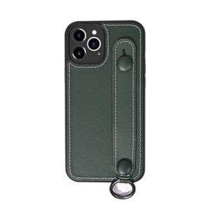 For iPhone 11 Pro Max Top Layer Cowhide Shockproof Protective Case with Wrist Strap Bracket(Green) (OEM)