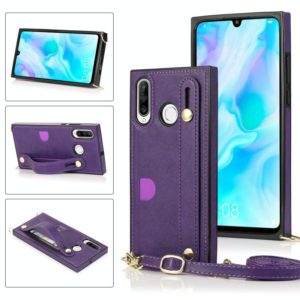 For Huawei P30 Lite Wrist Strap PU+TPU Shockproof Protective Case with Crossbody Lanyard & Holder & Card Slot(Purple) (OEM)