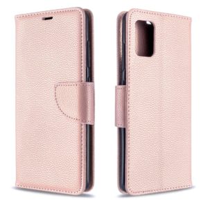 For Galaxy A51 Litchi Texture Pure Color Horizontal Flip PU Leather Case with Holder & Card Slots & Wallet & Lanyard(Rose Gold) (OEM)