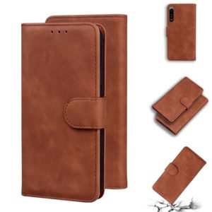 For Sony Xperia 5 III Skin Feel Pure Color Flip Leather Phone Case(Brown) (OEM)
