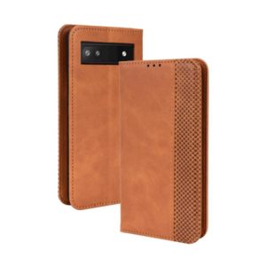 For Google Pixel 6a Magnetic Buckle Retro Texture Leather Case(Brown) (OEM)