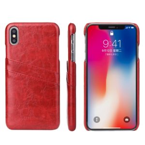 For iPhone XS Max Fierre Shann Retro Oil Wax Texture PU Leather Case with Card Slots(Red) (OEM)