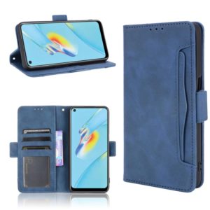 For OPPO A54 Skin Feel Calf Pattern Horizontal Flip Leather Case with Holder & Card Slots & Photo Frame(Blue) (OEM)