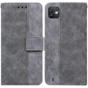 For Wiko Y82 Geometric Embossed Leather Phone Case(Grey) (OEM)