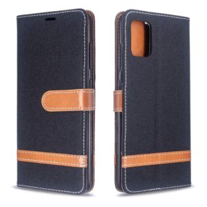 For Galaxy A51 Color Matching Denim Texture Horizontal Flip PU Leather Case with Holder & Card Slots & Wallet & Lanyard(Black) (OEM)