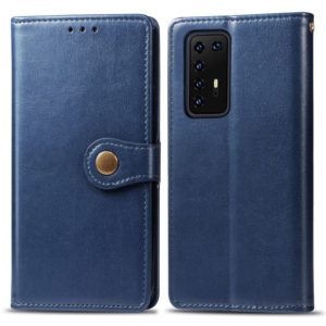 For Huawei P40 Pro Retro Solid Color Leather Buckle Phone Case with Lanyard & Photo Frame & Card Slot & Wallet & Stand Function(Blue) (OEM)