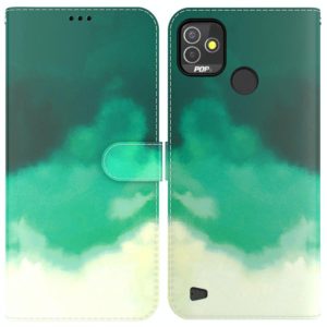 For Tecno Pop 5P Watercolor Pattern Horizontal Flip Leather Phone Case(Cyan Green) (OEM)