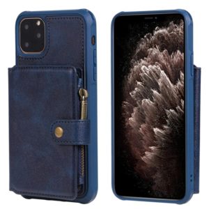 For iPhone 11 Pro Max Buckle Zipper Shockproof Protective Case with Holder & Card Slots & Wallet & Lanyard & Photos Frames(Blue) (OEM)