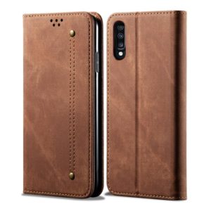 For Galaxy A70 Denim Texture Casual Style Horizontal Flip Leather Case with Holder & Card Slots & Wallet(Brown) (OEM)
