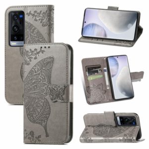 For vivo X60 Pro+ Butterfly Love Flowers Embossed Horizontal Flip Leather Case with Holder & Card Slots & Wallet & Lanyard(Gray) (OEM)