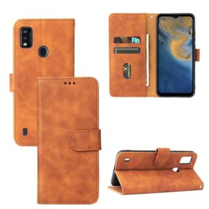 For ZTE Blade A51 Solid Color Skin Feel Magnetic Buckle Horizontal Flip Calf Texture PU Leather Case with Holder & Card Slots & Wallet(Brown) (OEM)