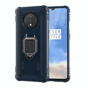 For OnePlus 7T Carbon Fiber Protective Case with 360 Degree Rotating Ring Holder(Blue) (OEM)