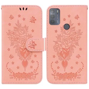 For Motorola Moto G50 Butterfly Rose Embossed Leather Phone Case(Pink) (OEM)
