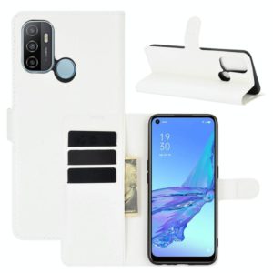 For OPPO A53 2020/OPPO A32 2020 Litchi Texture Horizontal Flip Protective Case with Holder & Card Slots & Wallet(White) (OEM)