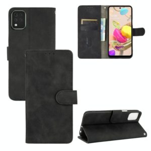 For LG K42 Solid Color Skin Feel Magnetic Buckle Horizontal Flip Calf Texture PU Leather Case with Holder & Card Slots & Wallet(Black) (OEM)