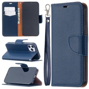 For iPhone 12 / 12 Pro Litchi Texture Pure Color Horizontal Flip Leather Case with Holder & Card Slots & Wallet & Lanyard(Blue) (OEM)