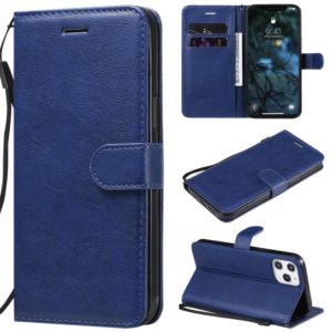 For iPhone 12 Pro Max Solid Color Horizontal Flip Protective Leather Case with Holder & Card Slots & Wallet & Photo Frame & Lanyard(Blue) (OEM)