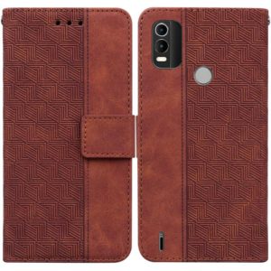 For Nokia C21 Plus Geometric Embossed Leather Phone Case(Brown) (OEM)