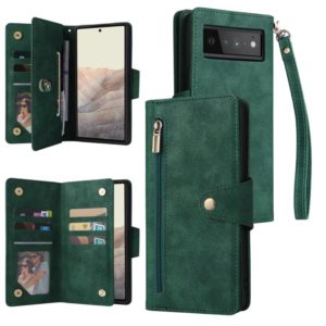For Google Pixel 6 Pro Rivet Buckle 9 Cards Three Fold Leather Phone Case(Green) (OEM)