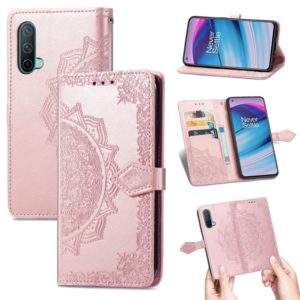 For OnePlus Nord CE 5G Mandala Flower Embossed Horizontal Flip Leather Case with Holder & Three Card Slots & Wallet & Lanyard(Rose Gold) (OEM)