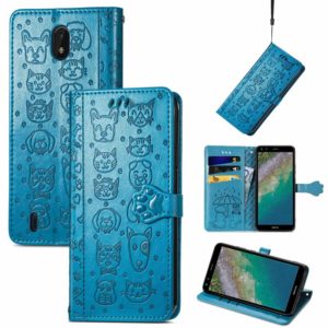 For Nokia C01 Plus Lovely Cat and Dog Embossing Pattern Horizontal Flip Leather Case , with Holder & Card Slots & Wallet & Cartoon Clasp & Lanyard(Blue) (OEM)