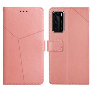 For Huawei P40 Y Stitching Horizontal Flip Leather Phone Case with Holder & Card Slots & Wallet & Photo Frame(Rose Gold) (OEM)