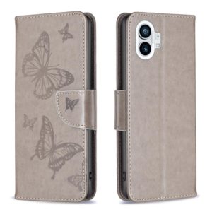 For Nothing Phone 1 Two Butterflies Embossing Leather Phone Case(Grey) (OEM)