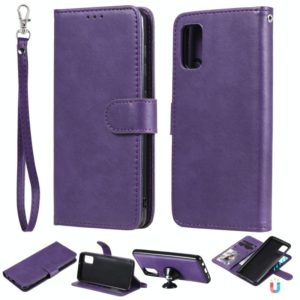 For Samsung Galaxy A41(EU Version) 2 in 1 Solid Color Detachable PU Leather Case with Card Slots & Magnetic Holder & Photo Frame & Wallet & Strap(Purple) (OEM)