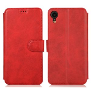 For iPhone XR Calf Texture Magnetic Buckle Horizontal Flip Leather Case with Holder & Card Slots & Wallet & Photo Frame(Red) (OEM)