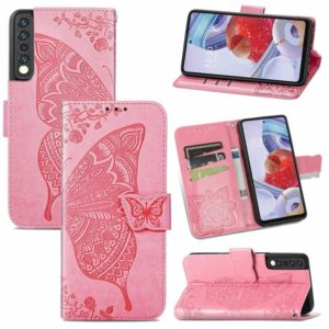 For LG Stylo 7 4G Butterfly Love Flower Embossed Horizontal Flip Leather Case with Bracket / Card Slot / Wallet / Lanyard(Pink) (OEM)