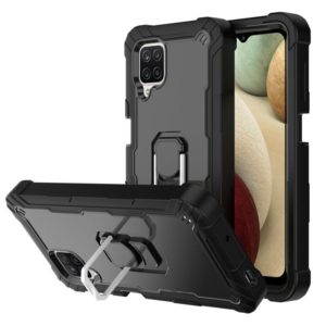 For Samsung Galaxy A12 5G PC + Rubber 3-layers Shockproof Protective Case with Rotating Holder(Black) (OEM)