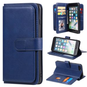 For iPhone 8 Plus & 7 Plus Multifunctional Magnetic Copper Buckle Horizontal Flip Solid Color Leather Case with 10 Card Slots & Wallet & Holder & Photo Frame(Dark Blue) (OEM)