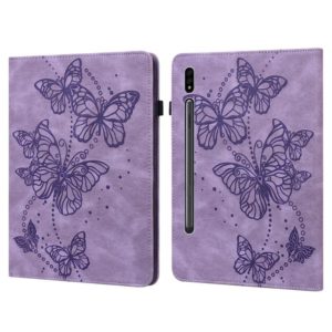 For Samsung Galaxy Tab S8 Embossed Butterfly Pattern Leather Tablet Case(Purple) (OEM)