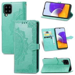 For Samsung Galaxy A22 4G Mandala Embossing Pattern Horizontal Flip Leather Case with Holder & Card Slots & Wallet & Lanyard(Green) (OEM)