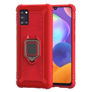 For Samsung Galaxy A31 Carbon Fiber Protective Case with 360 Degree Rotating Ring Holder(Red) (OEM)