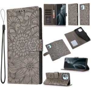 For Xiaomi Mi 11 Skin Feel Embossed Sunflower Horizontal Flip Leather Case with Holder & Card Slots & Wallet & Lanyard(Grey) (OEM)