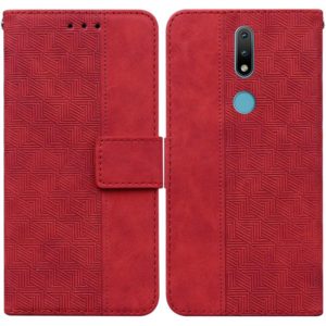 For Nokia 2.4 Geometric Embossed Leather Phone Case(Red) (OEM)