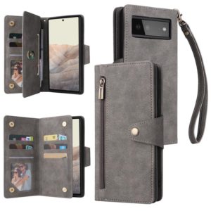 For Google Pixel 6 Rivet Buckle 9 Cards Three Fold Leather Phone Case(Grey) (OEM)