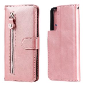 For Samsung Galaxy S21 5G Fashion Calf Texture Zipper Horizontal Flip Leather Case with Holder & Card Slots & Wallet(Rose Gold) (OEM)