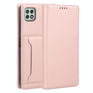 For Samsung Galaxy A22 5G Strong Magnetism Liquid Feel Horizontal Flip Leather Case with Holder & Card Slots & Wallet(Rose Gold) (OEM)